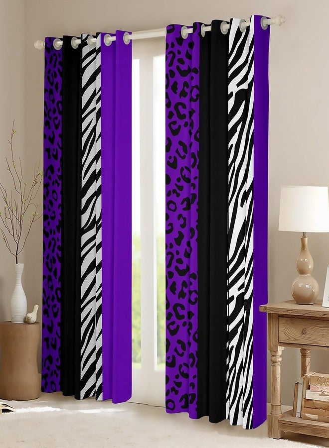 Homewish Leopard Print Window Curtains,Zebra Skin Texture Window Drapes for Kids Teens Adult,Striped Fashion Black White and Purple Window Treatments Grommet Top 2 Panel Set Curtains, 38Wx45L inch - Image 2